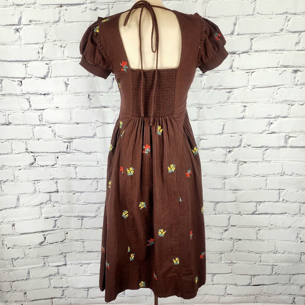 Free People Dress Maisie Midi Brown Floral Boho Embroidered size XS Cottage Core - Picture 4 of 13